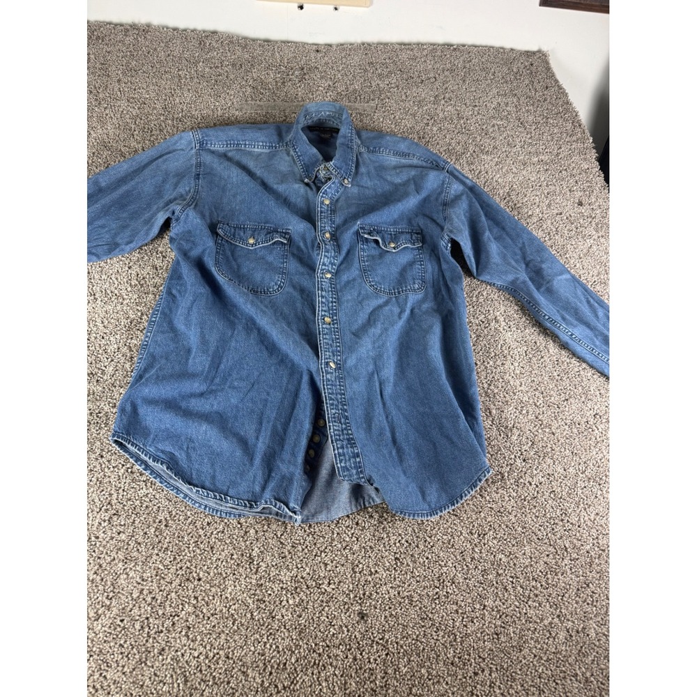 Craft & Barrow Mens Large Blue Denim Button Down Shirt Long Sleeve Cotton Work